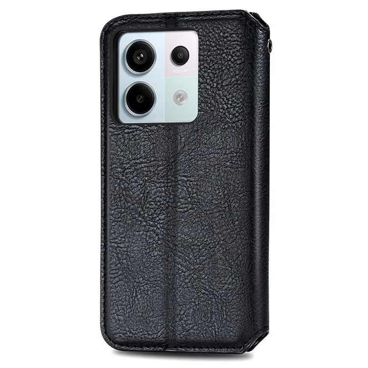 Für Xiaomi Redmi Note 13 Pro 5G / Poco X6 5G Magnetisches Hülle mit Kartenfach Rautenmuster Geprägtes Telefoncover - Schwarz