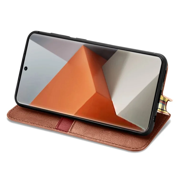 For Xiaomi Redmi Note 13 Pro+ 5G PU Leather Case Rhombus Imprint Wallet Stand Phone Cover - Brown