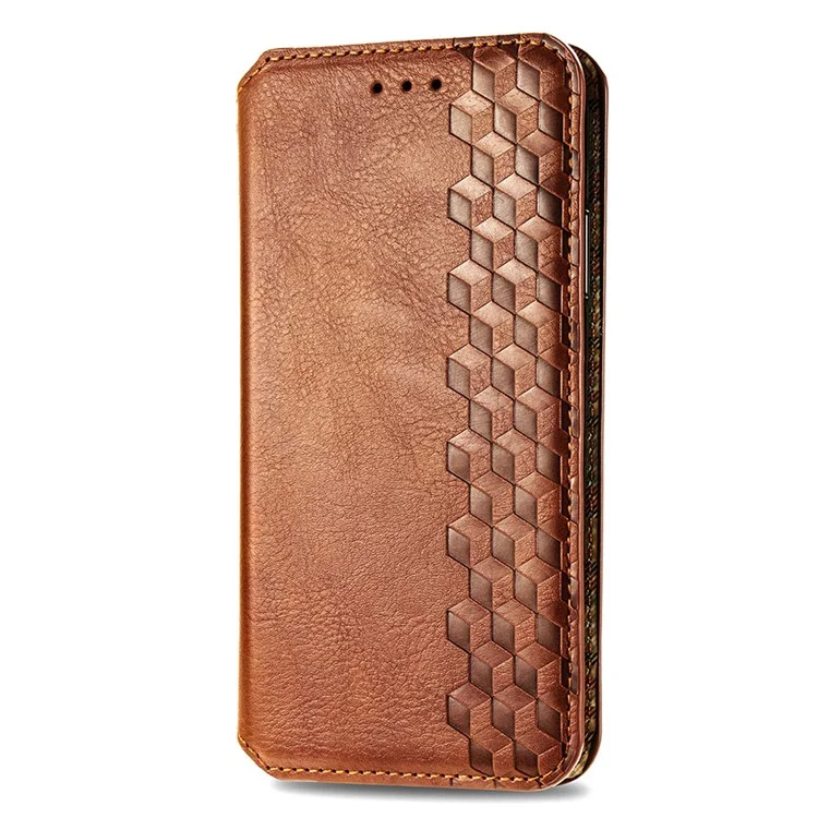 For Xiaomi Redmi Note 13 Pro+ 5G PU Leather Case Rhombus Imprint Wallet Stand Phone Cover - Brown