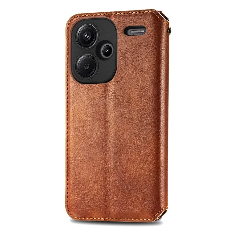 For Xiaomi Redmi Note 13 Pro+ 5G PU Leather Case Rhombus Imprint Wallet Stand Phone Cover - Brown