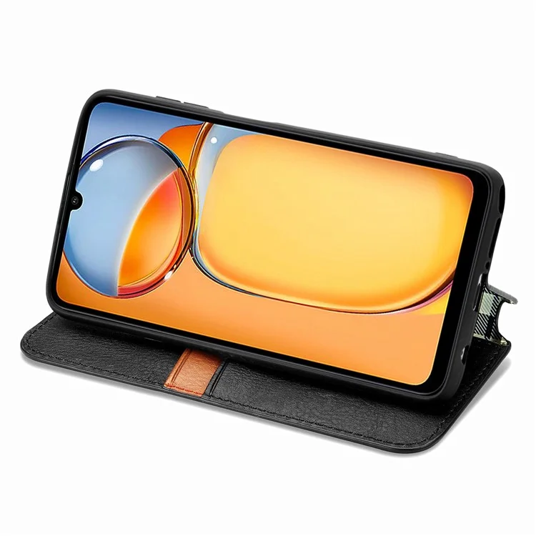 Für Xiaomi Redmi 13C 4G / 13C 5G / 13R 5G / Poco M6 5G / Poco C65 4G Hülle Stoßfeste Rhombus-Muster Wallet Phone Cover - Schwarz