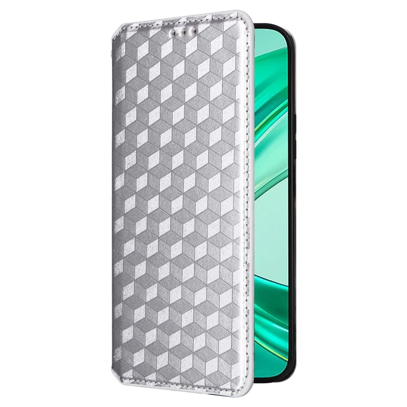 For Honor X8b 4G Wallet Case Magnetic Closing Leather Phone Cover - Silver