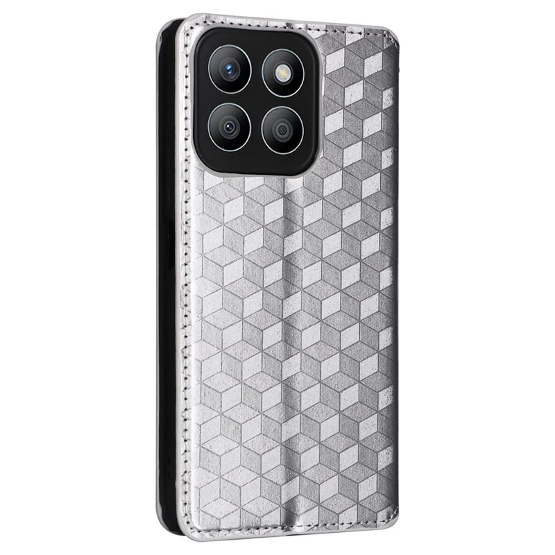 For Honor X8b 4G Wallet Case Magnetic Closing Leather Phone Cover - Silver