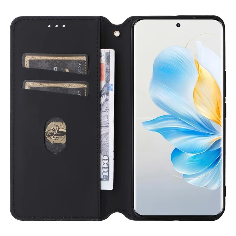 Leather Case for Honor 100 5G Phone Cover Walllet Magnetic Auto-absorbed - Black