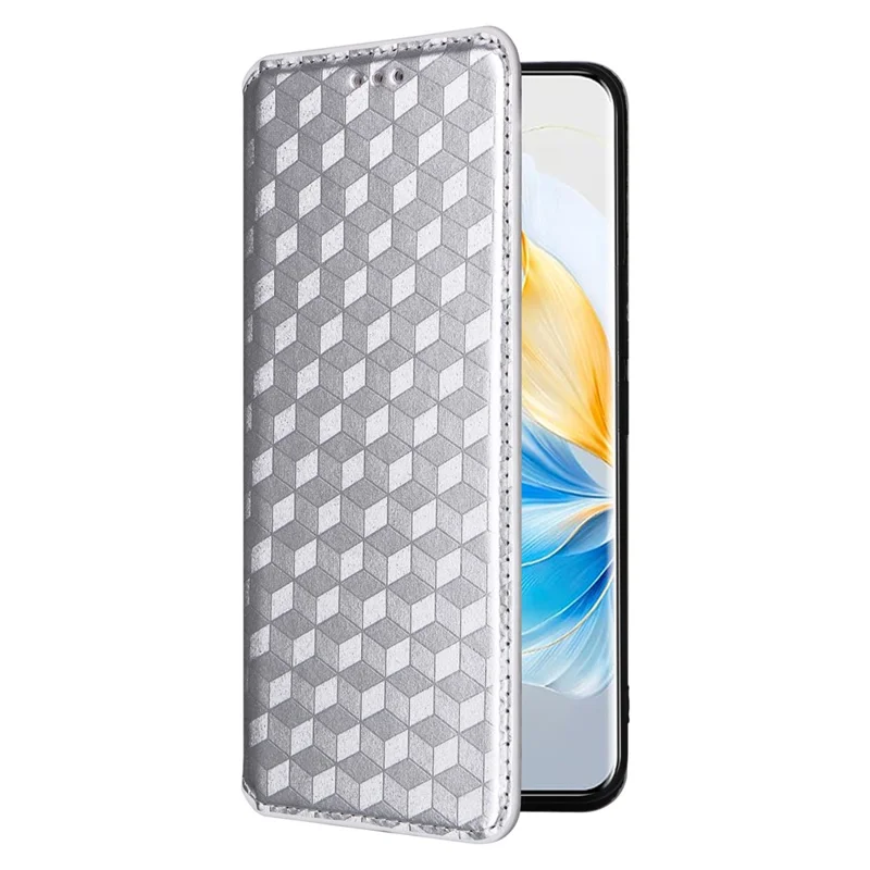 Leather Case for Honor 100 5G Phone Cover Walllet Magnetic Auto-absorbed - Silver