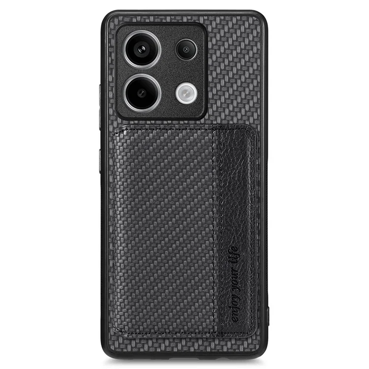 Para Xiaomi Redmi Note 13 Pro 5G / Poco X6 5G Capa Slim-Fit Kickstand Carbon Fiber Texture Protective Shell - Preto
