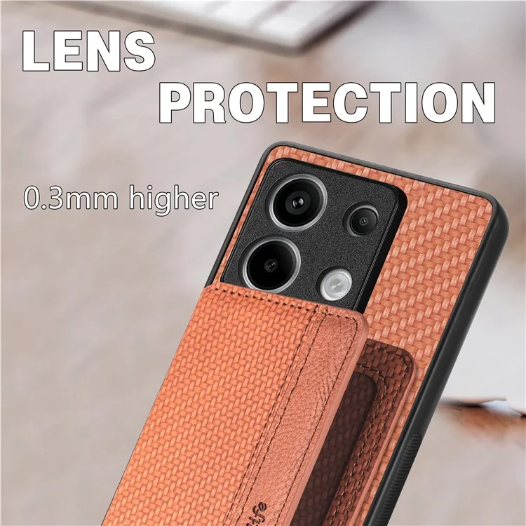 Para Xiaomi Redmi Note 13 Pro 5G / Poco X6 5G Capa Slim-Fit Kickstand Carbon Fiber Texture Protective Shell - Preto