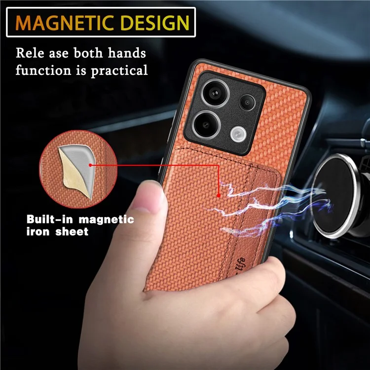 Para Xiaomi Redmi Note 13 Pro 5G / Poco X6 5G Capa Slim-Fit Kickstand Carbon Fiber Texture Protective Shell - Preto