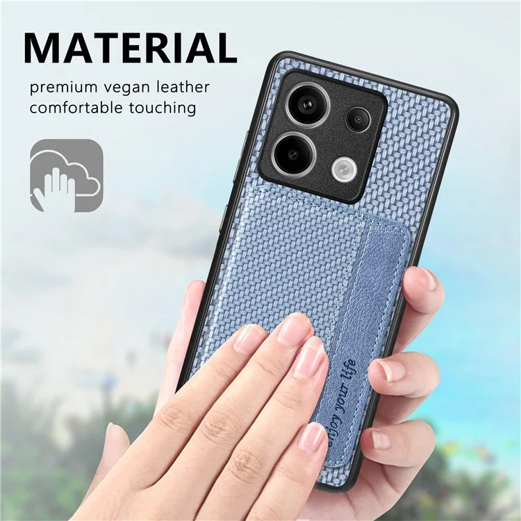 Para Xiaomi Redmi Note 13 Pro 5G / Poco X6 5G Capa Slim-Fit Kickstand Carbon Fiber Texture Protective Shell - Preto