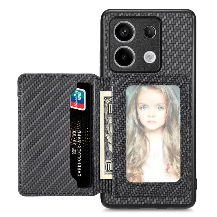Para Xiaomi Redmi Note 13 Pro 5G / Poco X6 5G Capa Slim-Fit Kickstand Carbon Fiber Texture Protective Shell - Preto