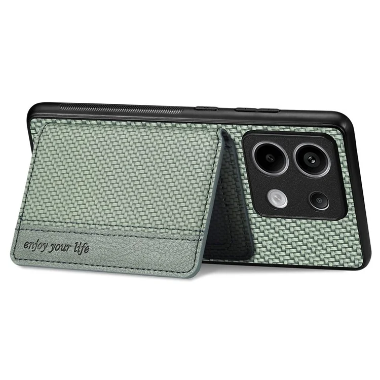 Para Xiaomi Redmi Note 13 Pro 5G / Poco X6 5G Capa Slim-Fit Kickstand Carbon Fiber Texture Protective Shell - Preto