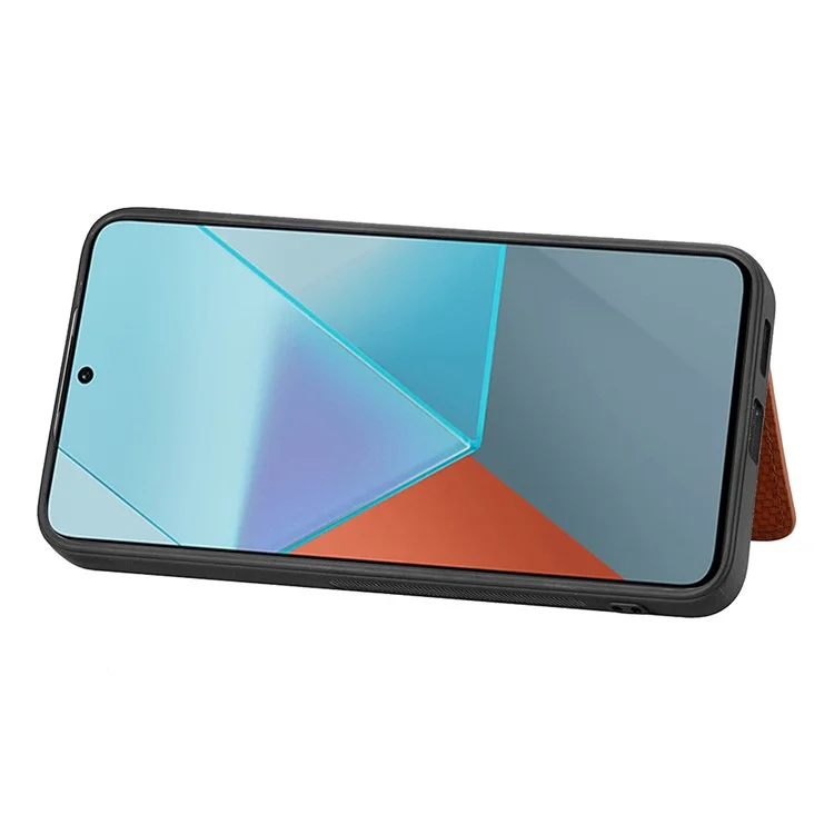 Para Xiaomi Redmi Note 13 Pro 5G / Poco X6 5G Capa Slim-Fit Kickstand Carbon Fiber Texture Protective Shell - Preto