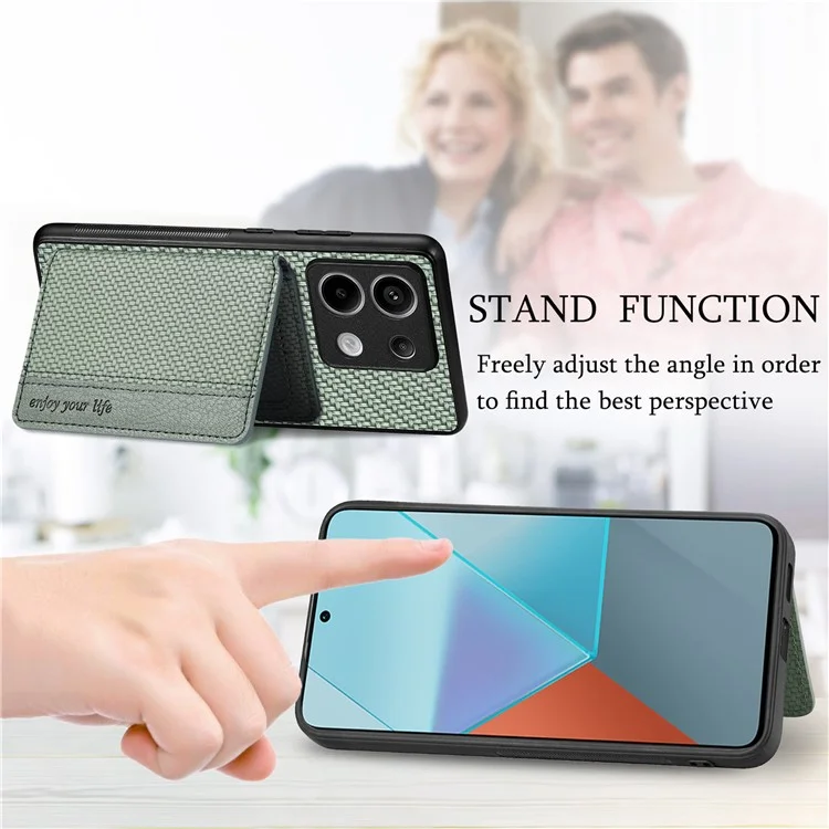 Para Xiaomi Redmi Note 13 Pro 5G / Poco X6 5G Capa Slim-Fit Kickstand Carbon Fiber Texture Protective Shell - Preto