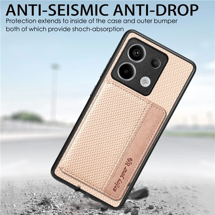 Para Xiaomi Redmi Note 13 Pro 5G / Poco X6 5G Capa Slim-Fit Kickstand Carbon Fiber Texture Protective Shell - Preto