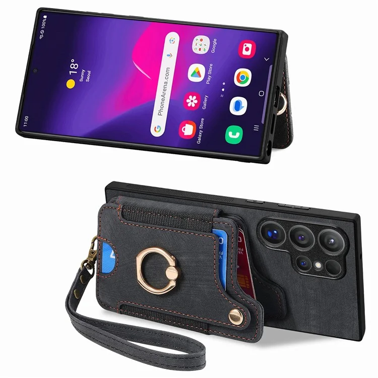 Funda de cuero para el Samsung Galaxy S24 Ultra D4, con bloqueo RFID, soporte y ranuras para tarjetas - Negro
