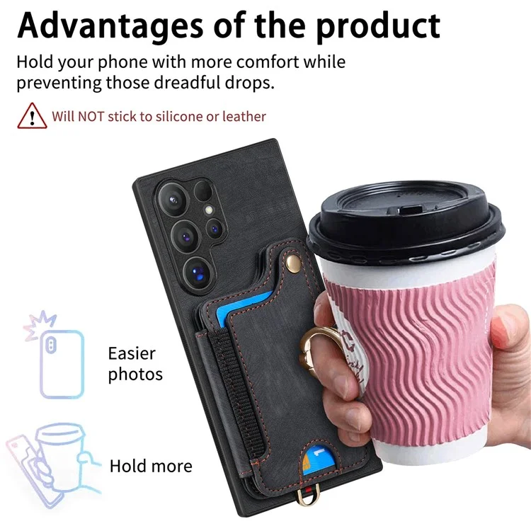 Funda de cuero para el Samsung Galaxy S24 Ultra D4, con bloqueo RFID, soporte y ranuras para tarjetas - Negro
