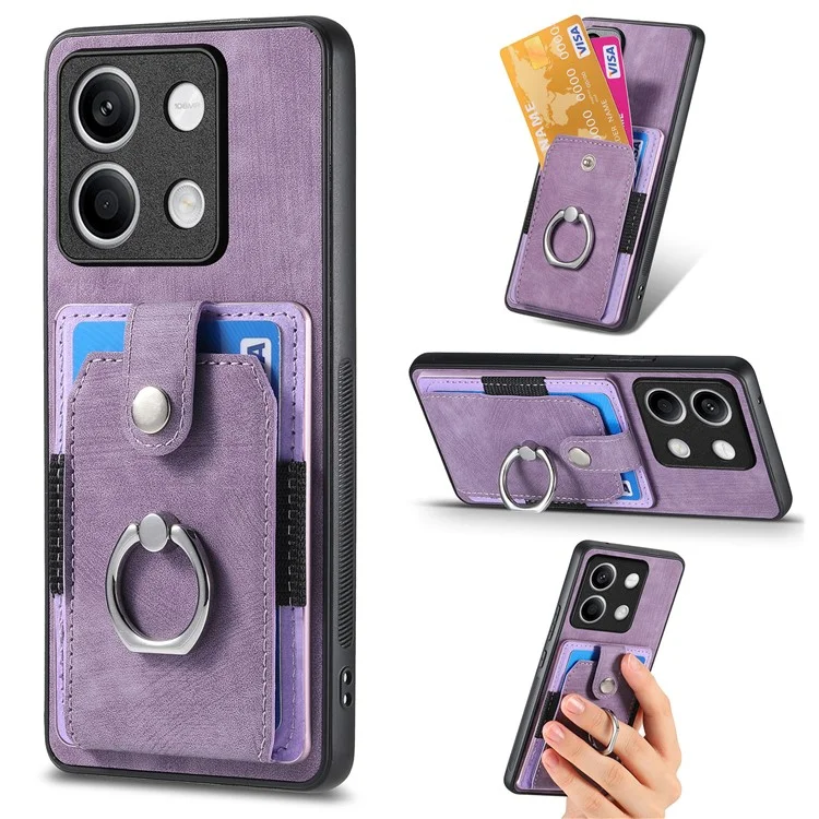 D2 per Xiaomi Redmi Note 13 5G Phone Case Vintage Texture Rotation Ring Holder Card Slots - Viola