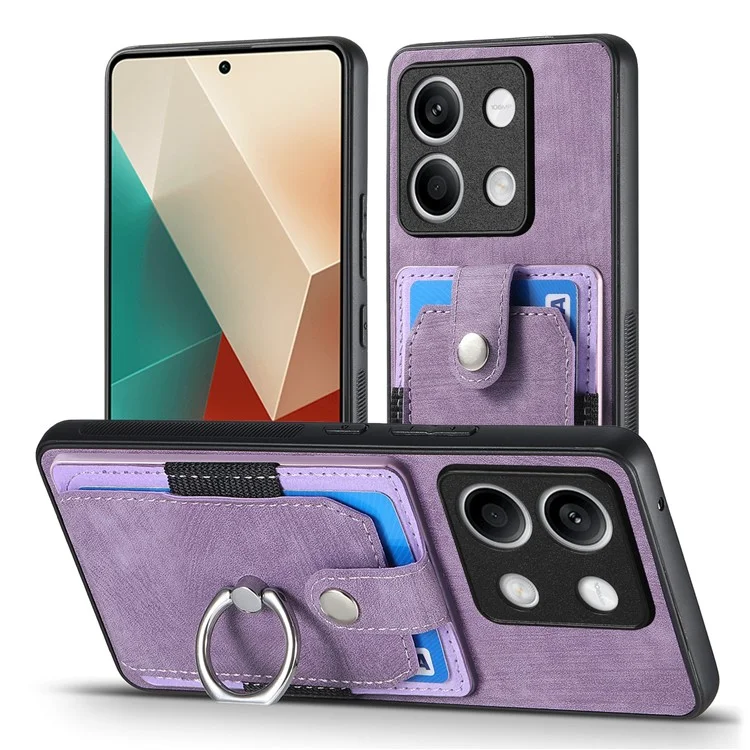 D2 per Xiaomi Redmi Note 13 5G Phone Case Vintage Texture Rotation Ring Holder Card Slots - Viola