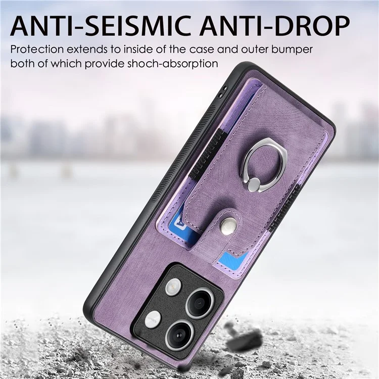 D2 per Xiaomi Redmi Note 13 5G Phone Case Vintage Texture Rotation Ring Holder Card Slots - Viola