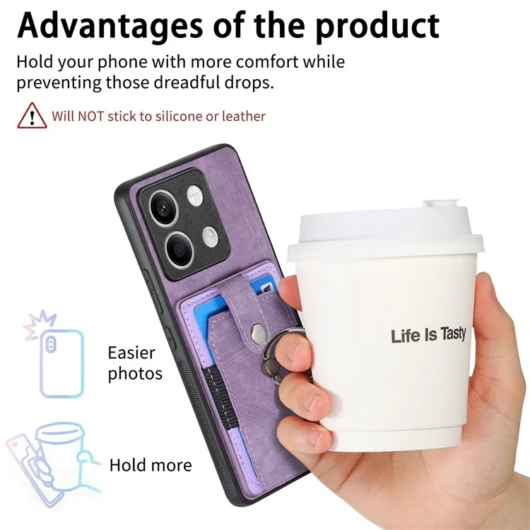 D2 per Xiaomi Redmi Note 13 5G Phone Case Vintage Texture Rotation Ring Holder Card Slots - Viola