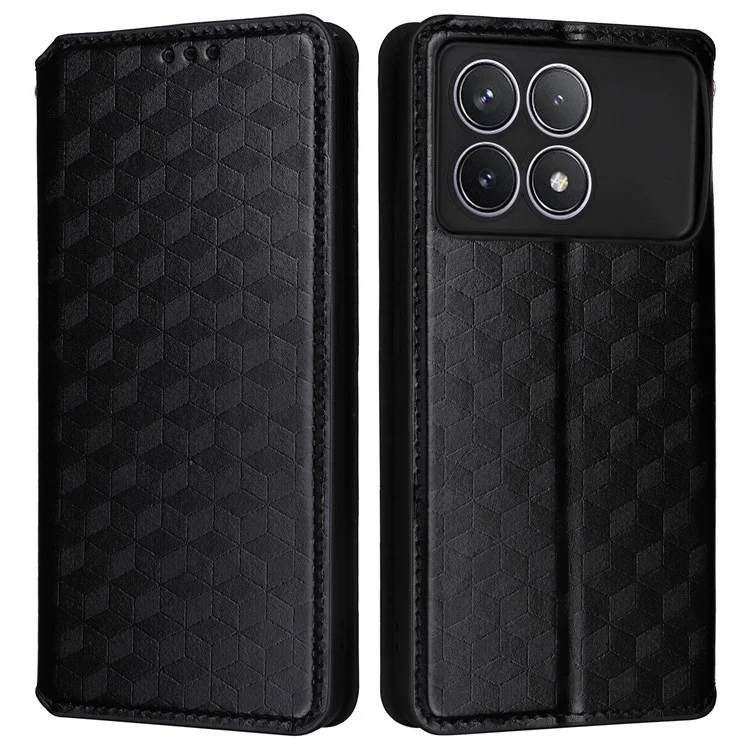 Per Xiaomi Poco F6 Pro 5G / Redmi K70 5G / K70 Pro 5G Custodia in Pelle Motivo a Rombi Flip Wallet Cover - Nero