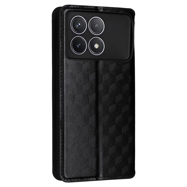 Per Xiaomi Poco F6 Pro 5G / Redmi K70 5G / K70 Pro 5G Custodia in Pelle Motivo a Rombi Flip Wallet Cover - Nero