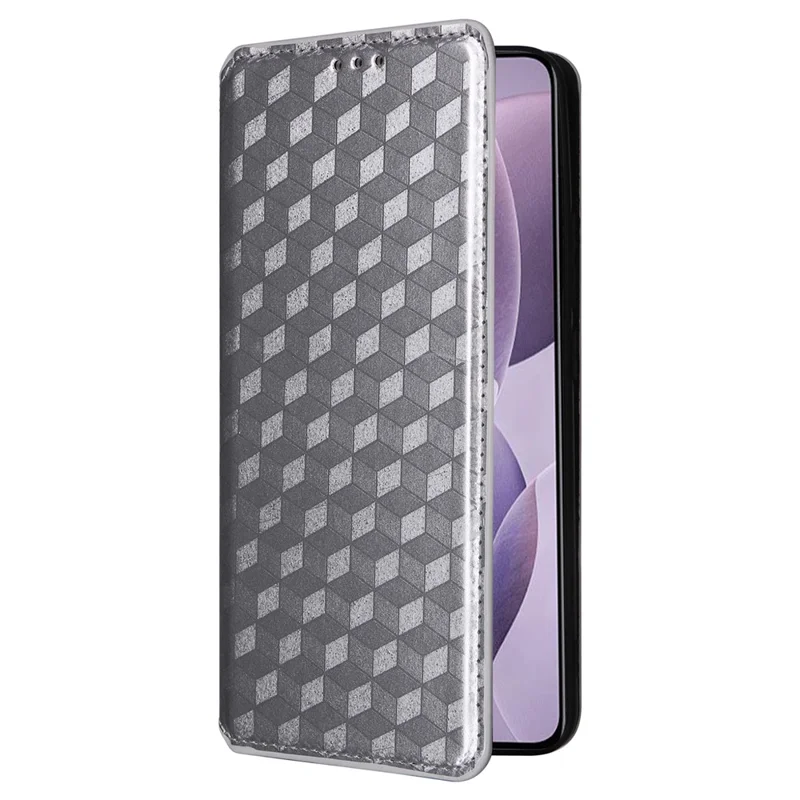 For Xiaomi Poco F6 Pro 5G / Redmi K70 5G / K70 Pro 5G Leather Case Rhombus Pattern Flip Wallet Cover - Silver