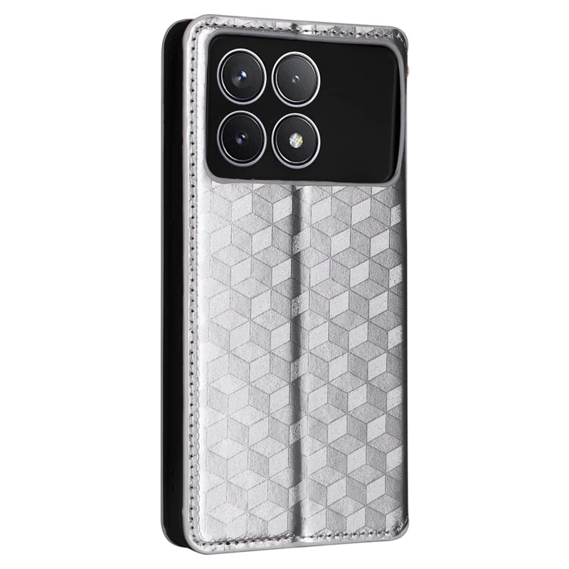 For Xiaomi Poco F6 Pro 5G / Redmi K70 5G / K70 Pro 5G Leather Case Rhombus Pattern Flip Wallet Cover - Silver