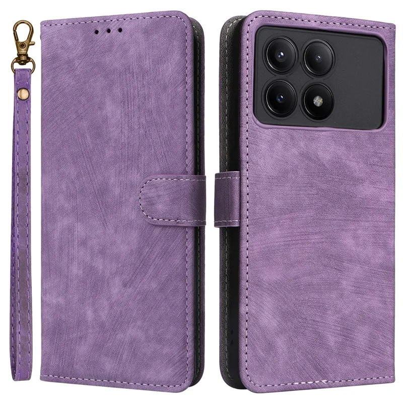 For Xiaomi Redmi K70E 5G / Poco X6 Pro 5G Wallet Case RFID Blocking Phone Cover with Hand Strap - Purple