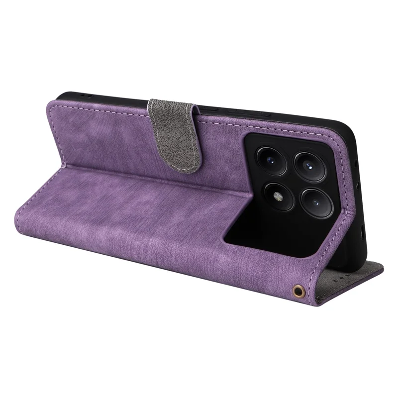 For Xiaomi Redmi K70E 5G / Poco X6 Pro 5G Wallet Case RFID Blocking Phone Cover with Hand Strap - Purple