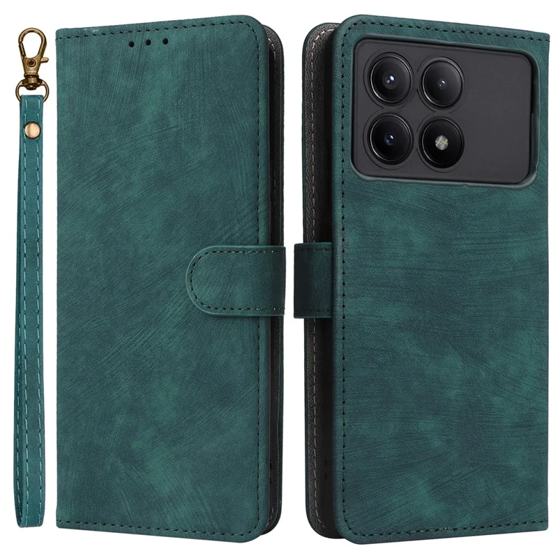 For Xiaomi Redmi K70E 5G / Poco X6 Pro 5G Wallet Case RFID Blocking Phone Cover with Hand Strap - Green