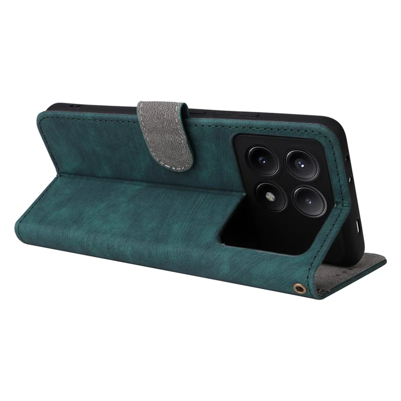 For Xiaomi Redmi K70E 5G / Poco X6 Pro 5G Wallet Case RFID Blocking Phone Cover with Hand Strap - Green