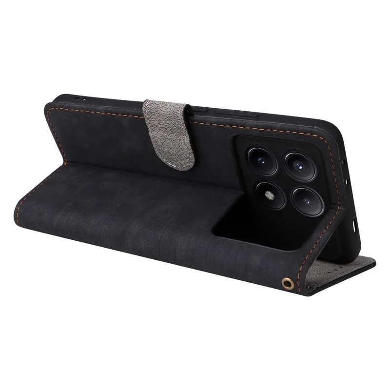 For Xiaomi Redmi K70E 5G / Poco X6 Pro 5G Wallet Case RFID Blocking Phone Cover with Hand Strap - Black