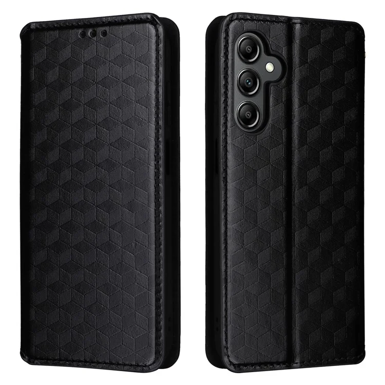 For Samsung Galaxy A15 4G / 5G Leather Case Phone Wallet Cover Rhombus Pattern - Black