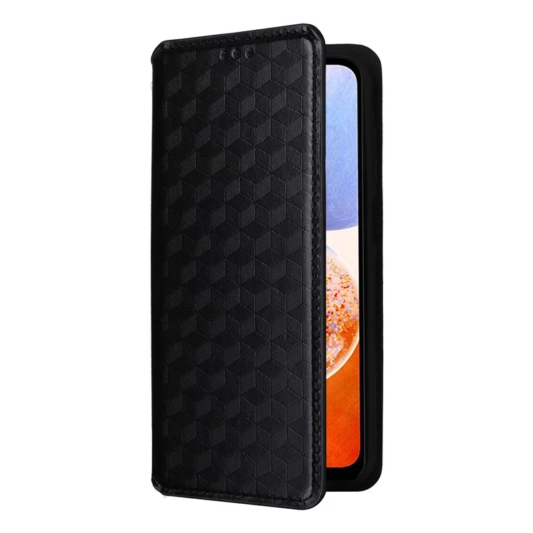 For Samsung Galaxy A15 4G / 5G Leather Case Phone Wallet Cover Rhombus Pattern - Black