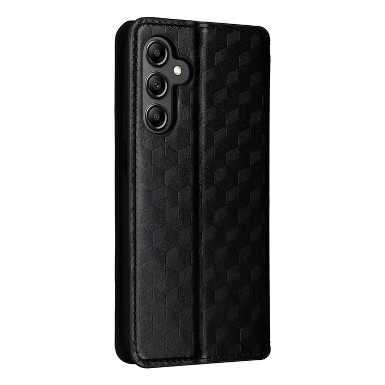 For Samsung Galaxy A15 4G / 5G Leather Case Phone Wallet Cover Rhombus Pattern - Black