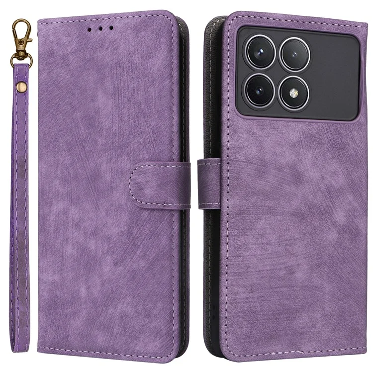 Для Xiaomi Poco F6 Pro 5G / Redmi K70 5G / K70 Pro 5G Кожаный чехол с ремешком RFID Blocking Phone Wallet - Пурпурный
