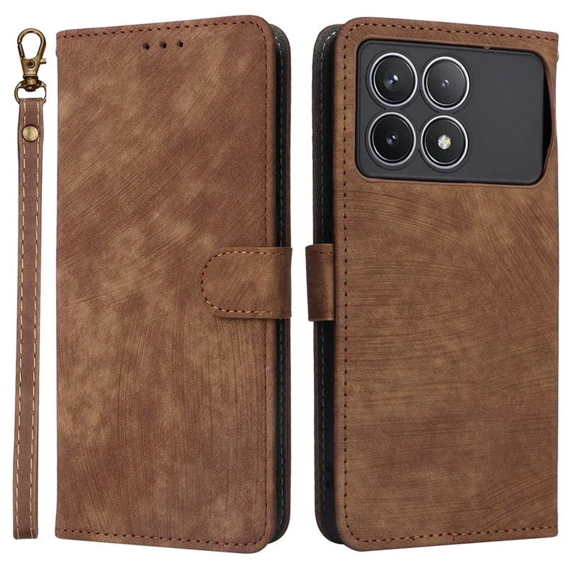 For Xiaomi Poco F6 Pro 5G / Redmi K70 5G / K70 Pro 5G Leather Case with Strap RFID Blocking Phone Wallet - Brown
