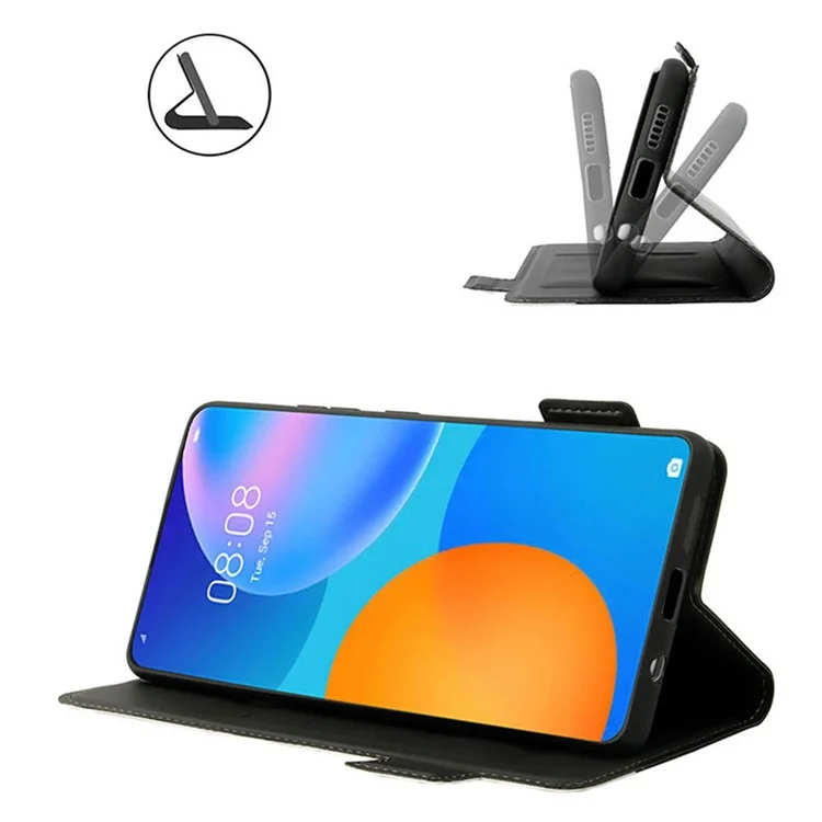 Per Samsung Galaxy S24 Card Slot PU Leather Phone Case Flip Stand Contrast Color Phone Cover - Blu