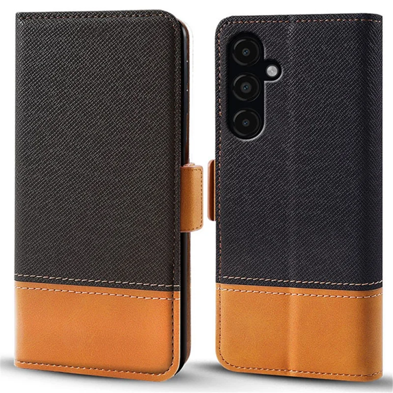 Pour Samsung Galaxy S24 PU Cuir Phone Cover Color Splicing Wallet Stand Anti-drop Phone Case - Noir