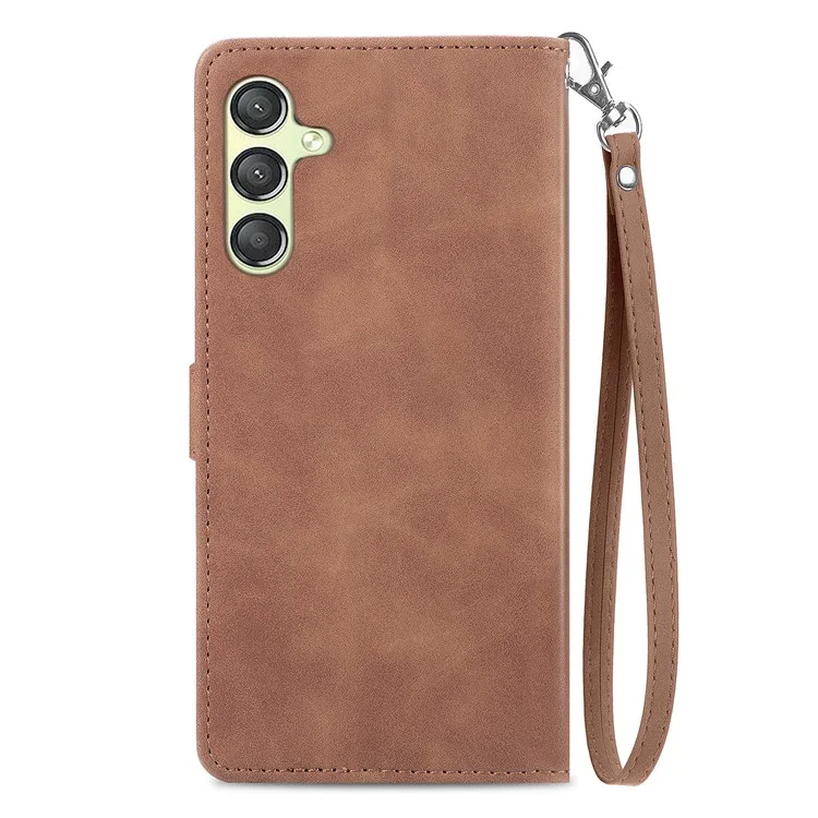 Para Samsung Galaxy A25 5G (Global) (161,0 x 76,5 x 8,3 mm) Zipper Pocket Case Flower Imprinted Phone Cover - Marrom