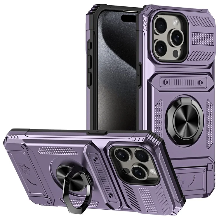 Handyhülle für iPhone 15 Pro Max Ständer PC+TPU Handyhülle Unterstützung Magnetische Autohalterung - Lila