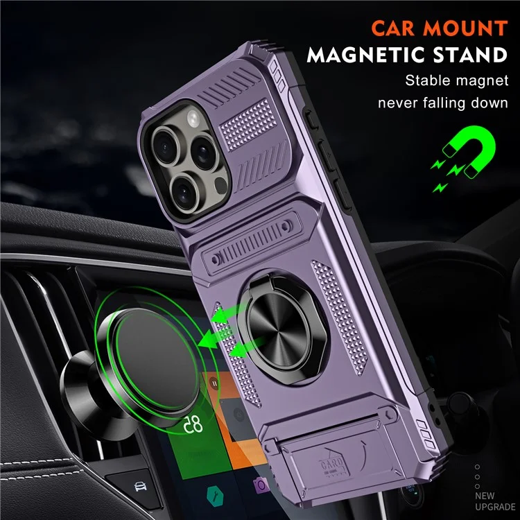 Handyhülle für iPhone 15 Pro Max Ständer PC+TPU Handyhülle Unterstützung Magnetische Autohalterung - Lila