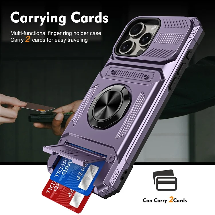 Handyhülle für iPhone 15 Pro Max Ständer PC+TPU Handyhülle Unterstützung Magnetische Autohalterung - Lila