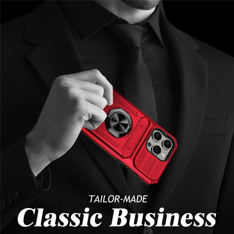 Cell Phone Shell for iPhone 15 Pro Max Kickstand PC+TPU Phone Cover Support Magnetic Car Mount - Red