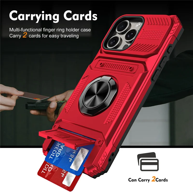 Cell Phone Shell for iPhone 15 Pro Max Kickstand PC+TPU Phone Cover Support Magnetic Car Mount - Red