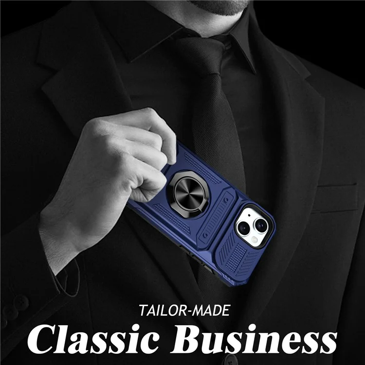 Phone Case for iPhone 15 Anti-Scratch Card Holder PC+TPU Phone Cover with Kickstand - Blue