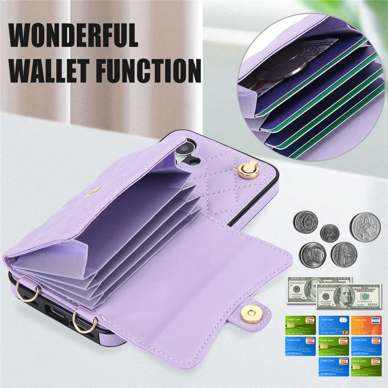 026 For Samsung Galaxy S24 Kickstand Phone Case Rhombus Grid Pattern with 2 Straps - Purple