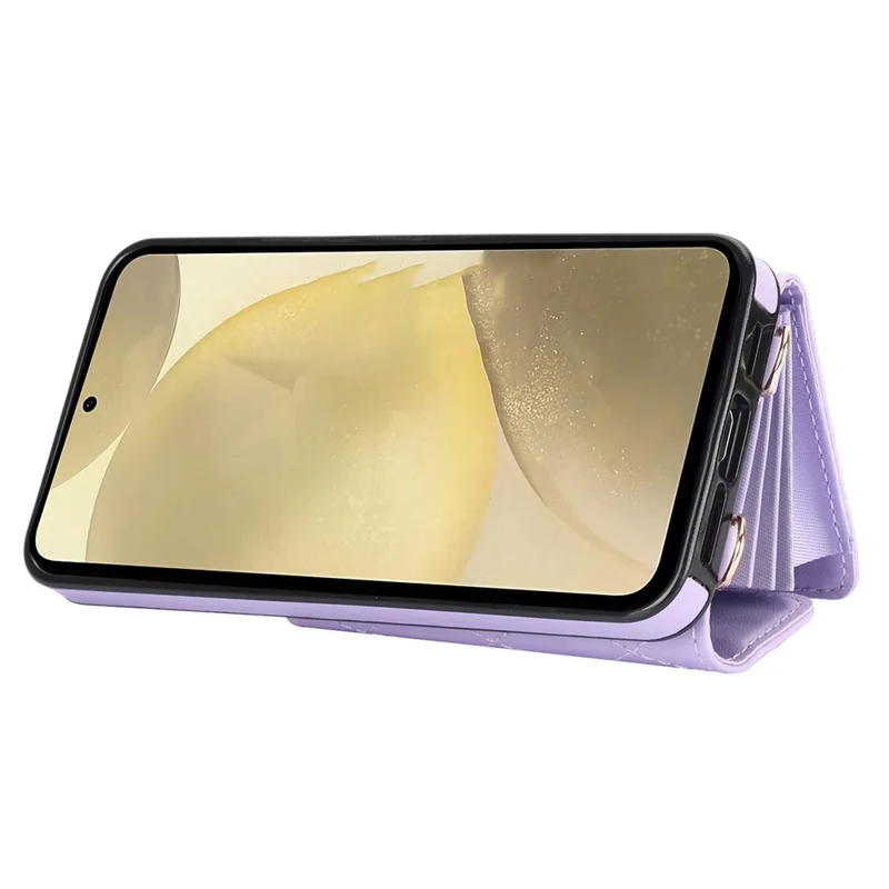 026 For Samsung Galaxy S24 Kickstand Phone Case Rhombus Grid Pattern with 2 Straps - Purple