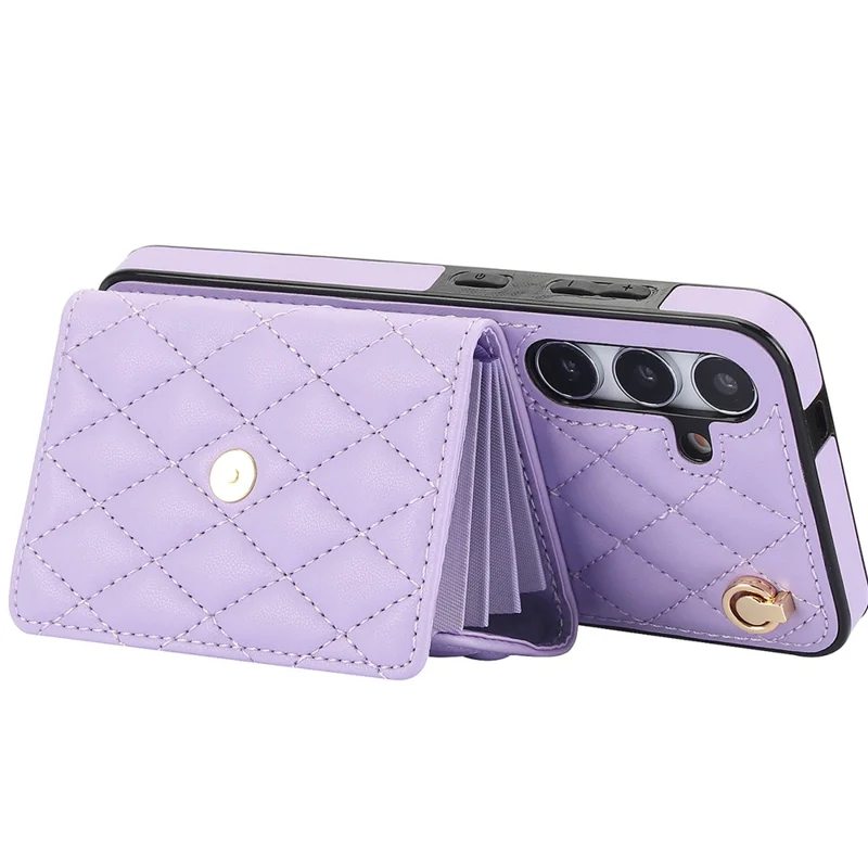 026 For Samsung Galaxy S24 Kickstand Phone Case Rhombus Grid Pattern with 2 Straps - Purple